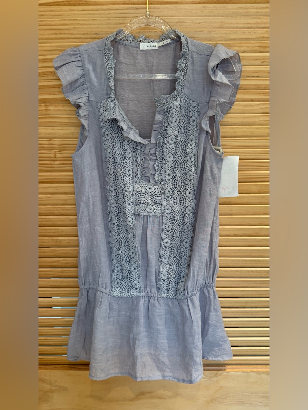 NWT Blue Bird Lace-Trim Ruffle Shirt - Light Gray